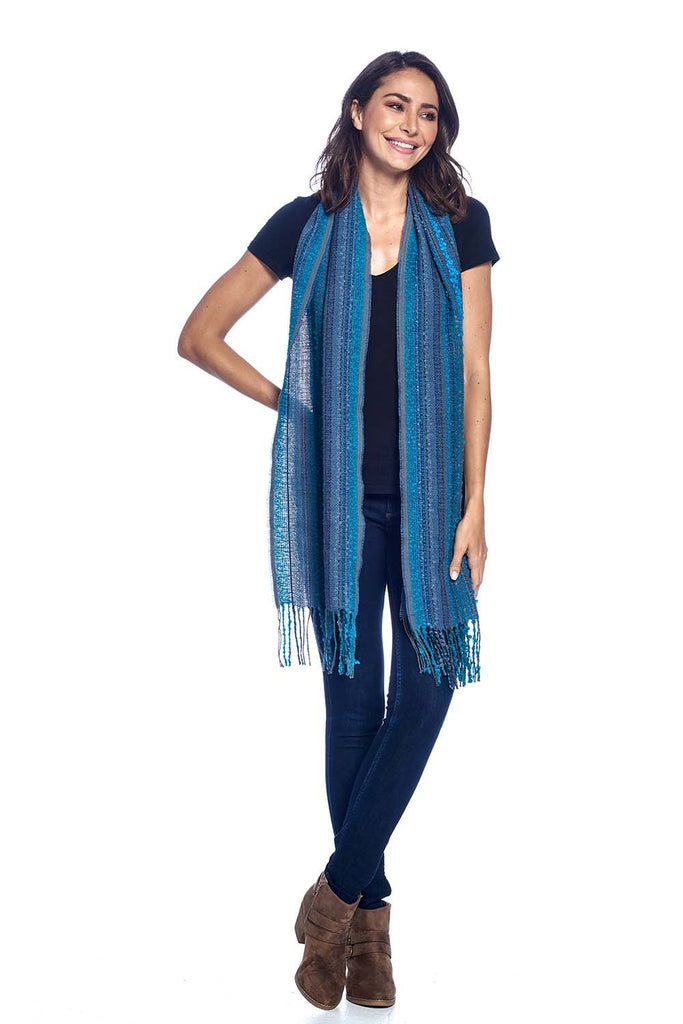 Alpaca Fringe Scarf - Boucle - Capri Blue by Shupaca
