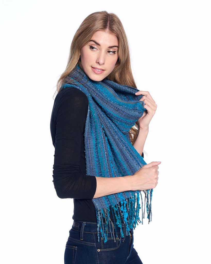 Alpaca Fringe Scarf - Boucle - Capri Blue by Shupaca