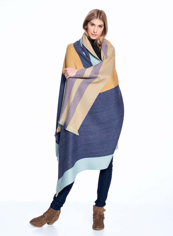 Alpaca Throw Blanket Reversible- Indigo Gold by Shupaca