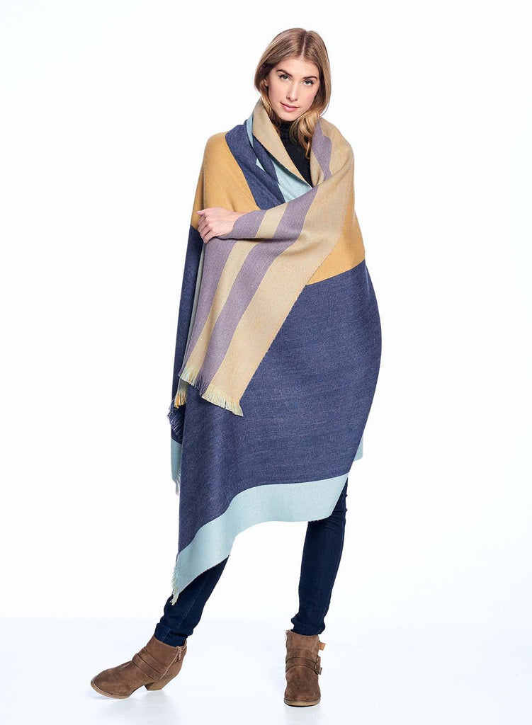 Alpaca Throw Blanket Reversible- Indigo Gold by Shupaca