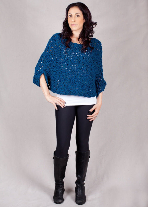 Baby Alpaca Sweater - Coral - Dark Azul/Grey by Shupaca