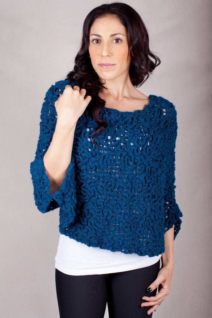 Baby Alpaca Sweater - Coral - Dark Azul/Grey by Shupaca