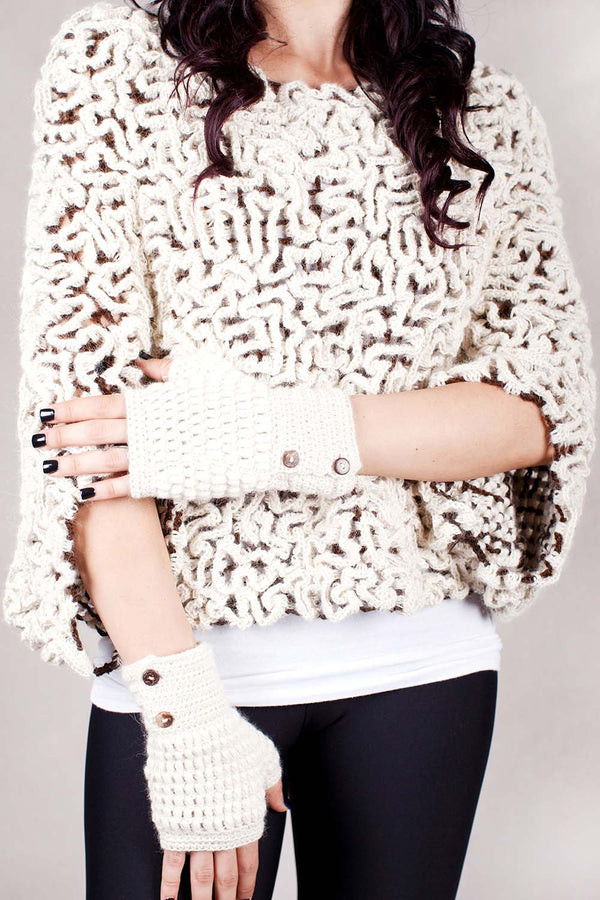 Baby Alpaca Sweater - Coral - Ivory/Cafe by Shupaca