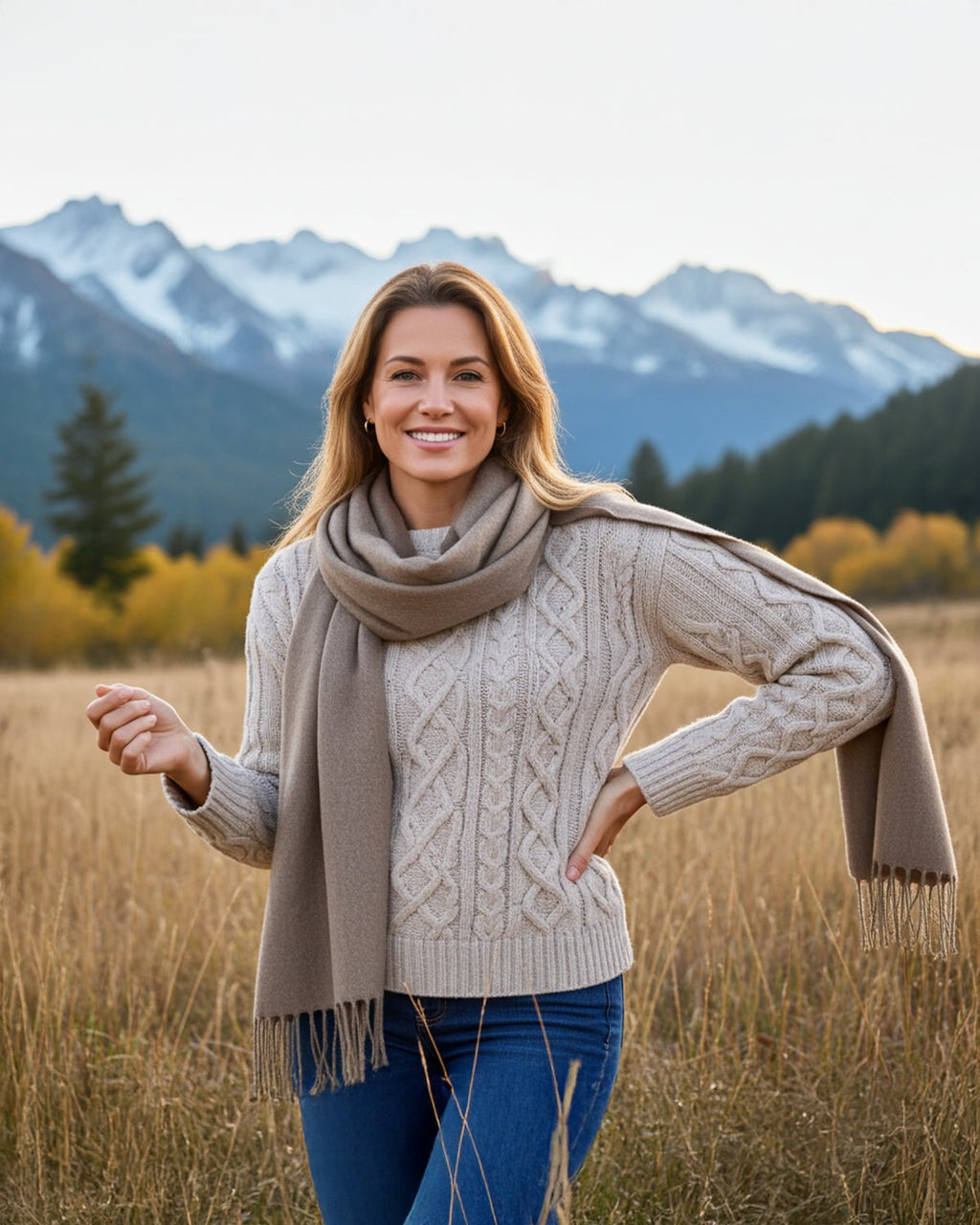 Hazelnut 100% baby alpaca scarf in warm taupe-brown, Shupaca