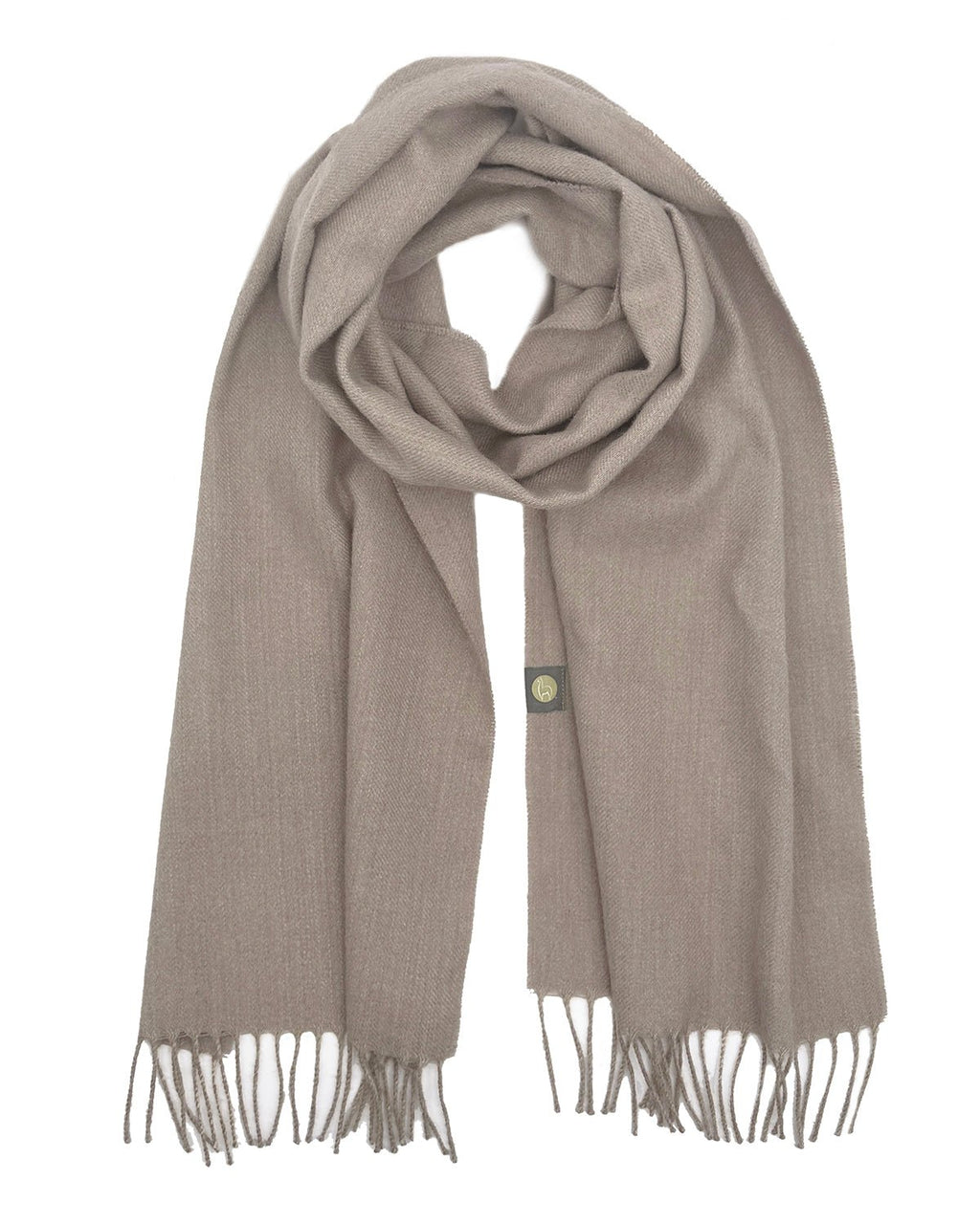 Hazelnut 100% baby alpaca scarf in warm taupe-brown, Shupaca