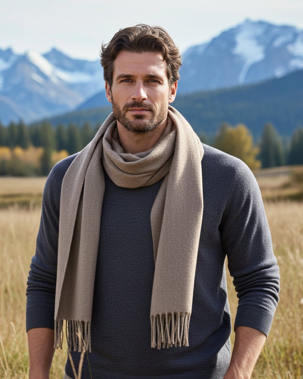 Hazelnut 100% baby alpaca scarf in warm taupe-brown, Shupaca