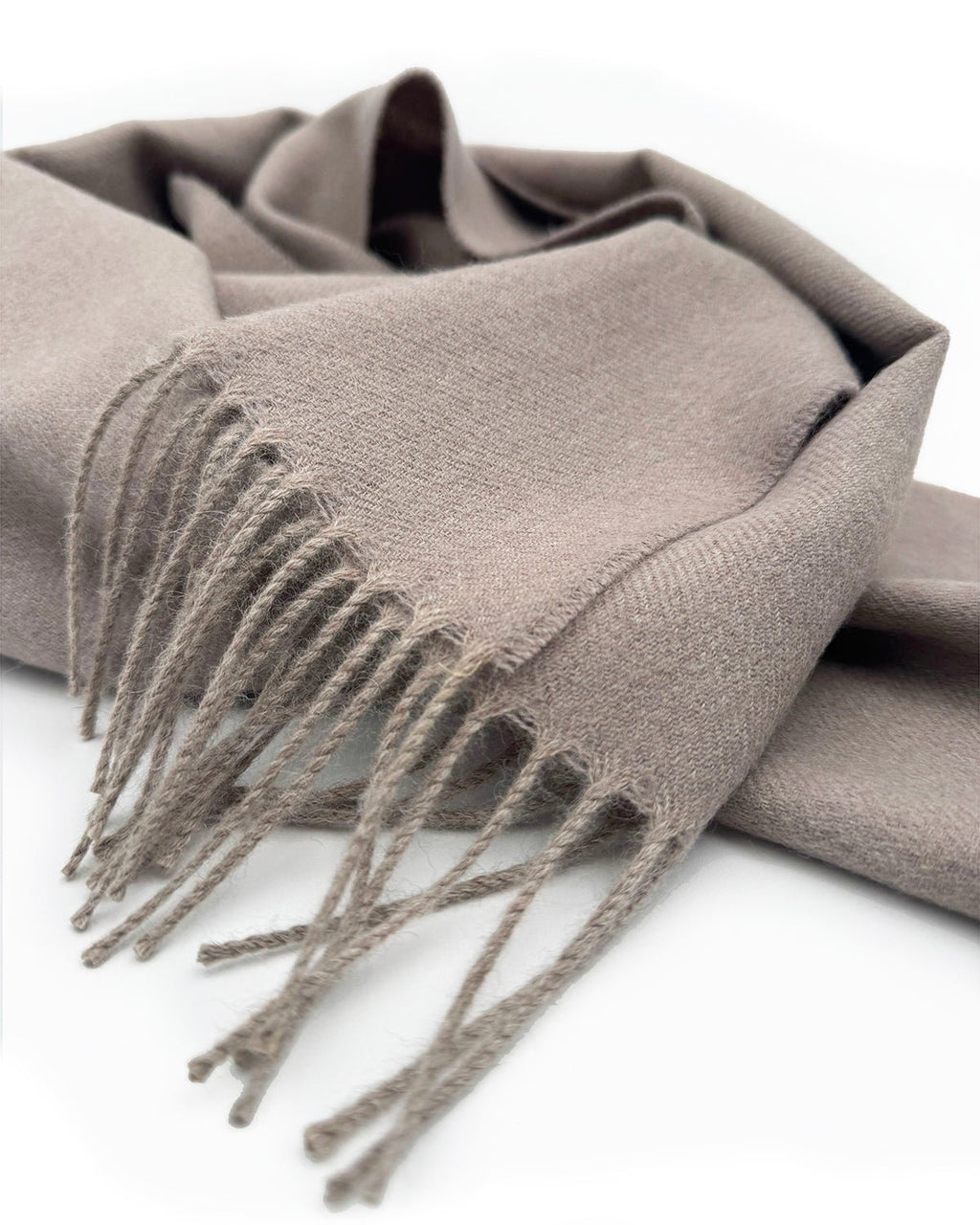 Hazelnut 100% baby alpaca scarf in warm taupe-brown, Shupaca
