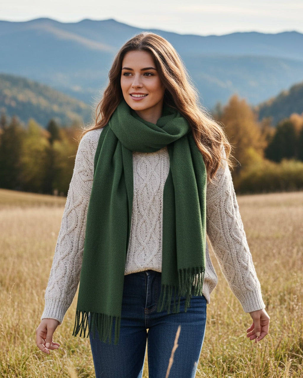 Pistachio 100% baby alpaca scarf in soft sage green, Shupaca