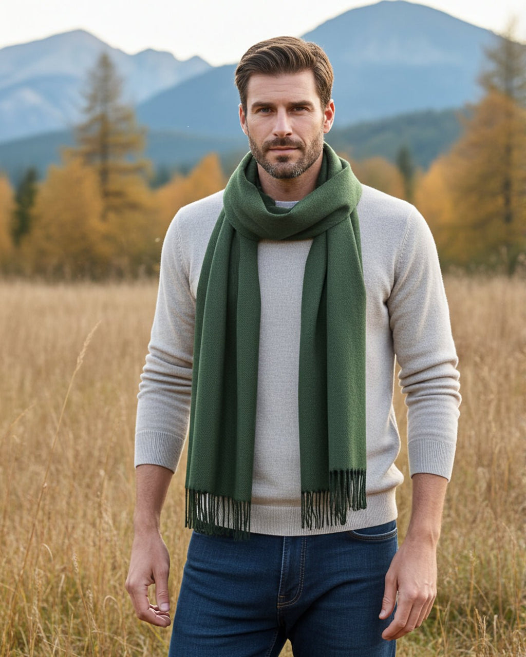Pistachio 100% baby alpaca scarf in soft sage green, Shupaca
