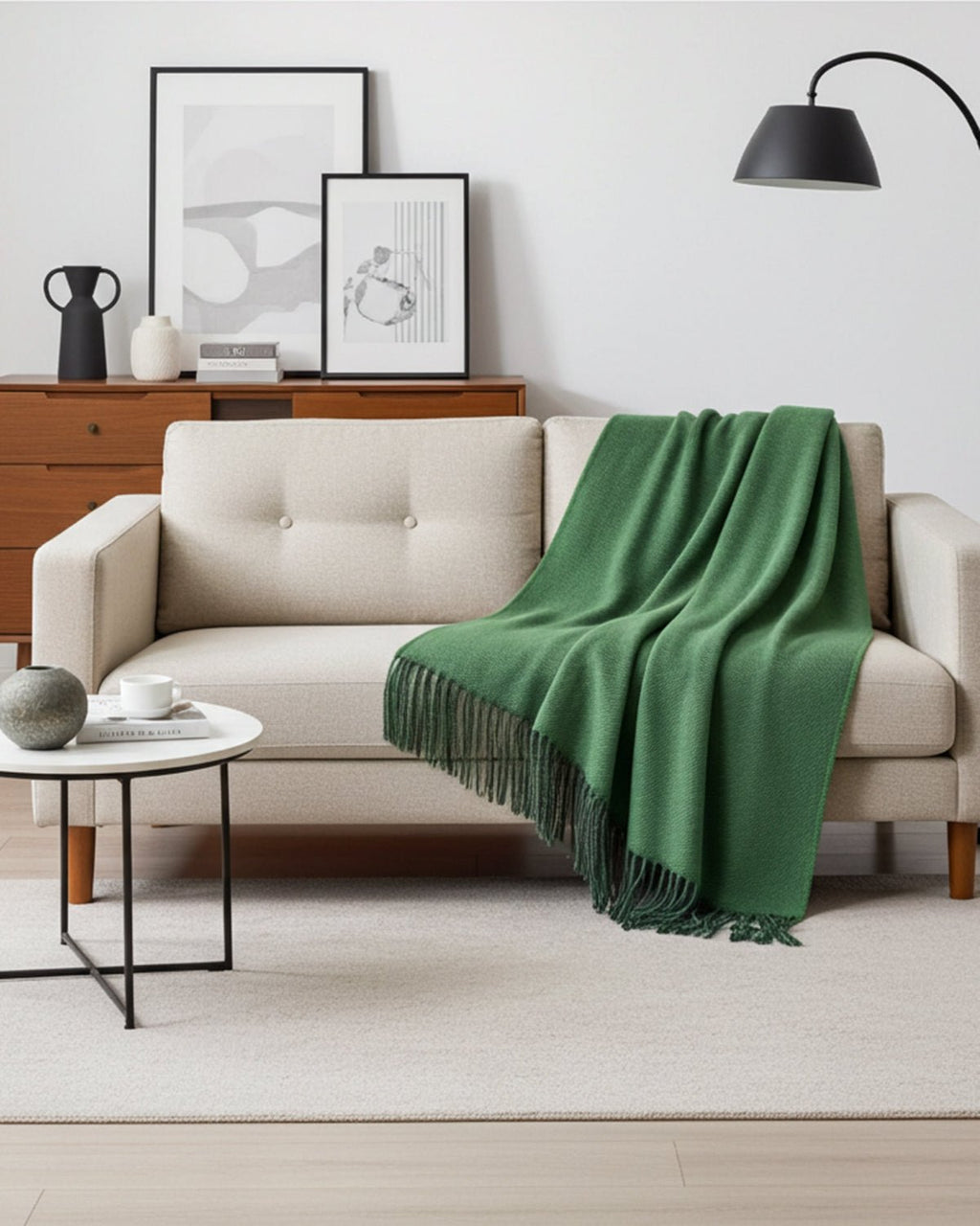 Pistachio 100% baby alpaca throw blanket in soft earthy green, Shupaca