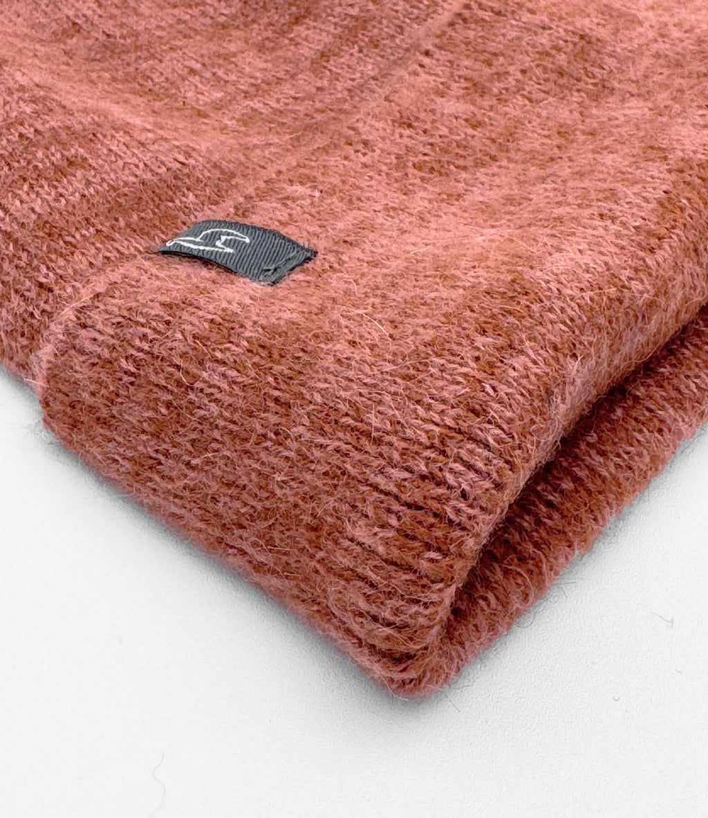 Amber alpaca beanie in Cinnamon with sienna tones, Shupaca