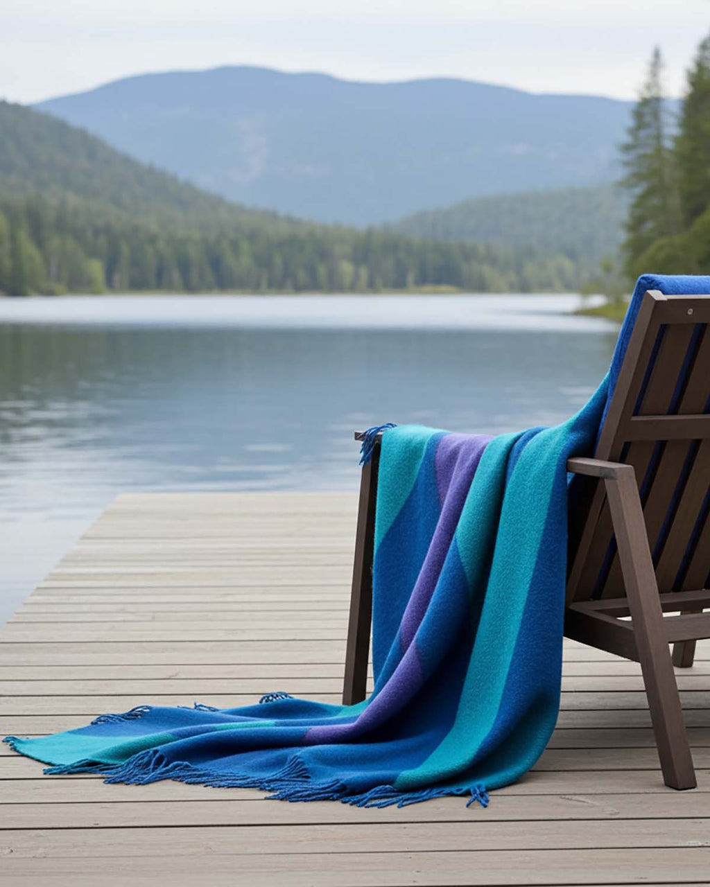 Teal 100% baby alpaca throw blanket in Adriatic with ocean blue, Shupaca