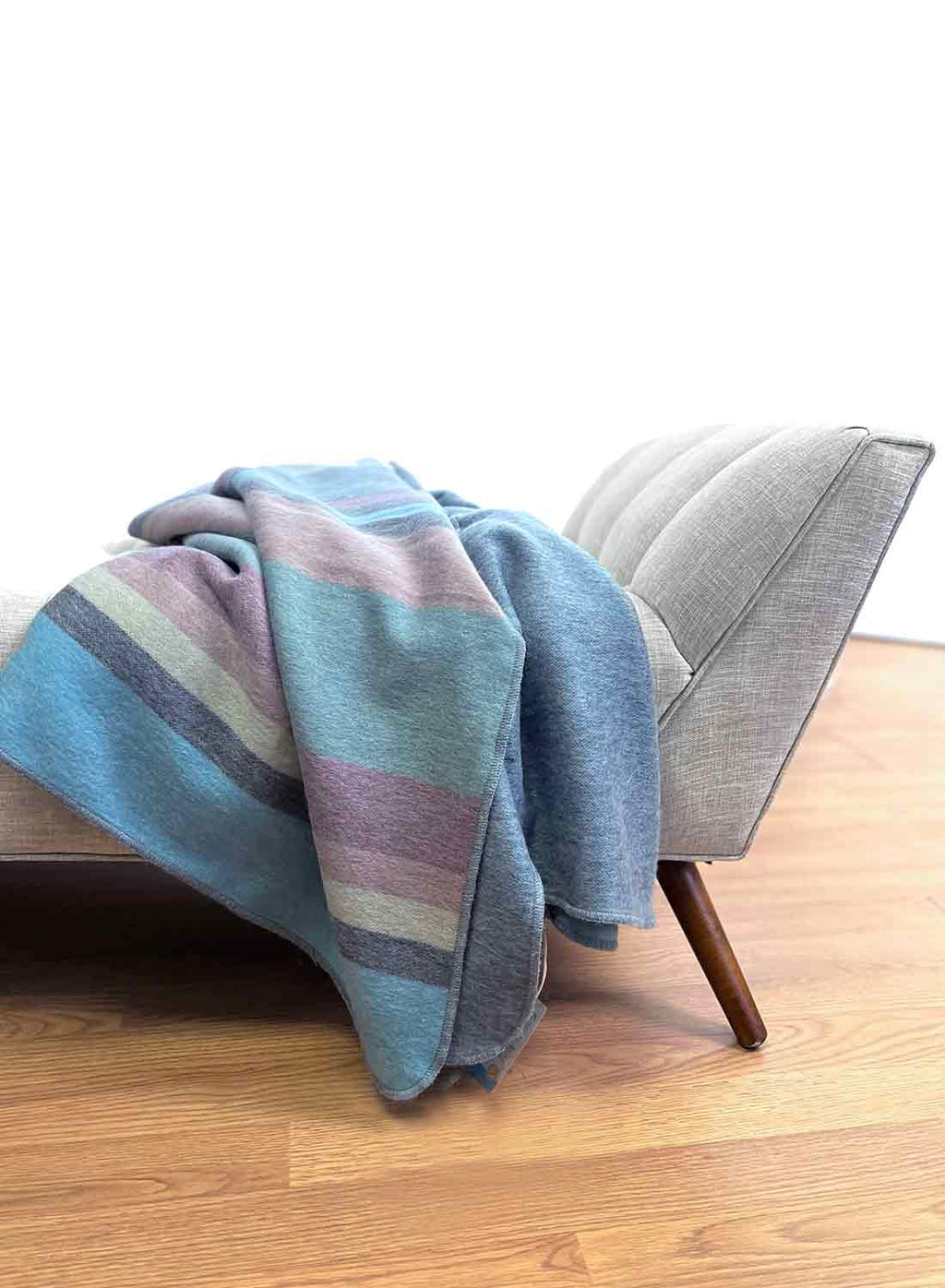Blue Bird alpaca throw blanket with sky blue and denim white stripes, Shupaca