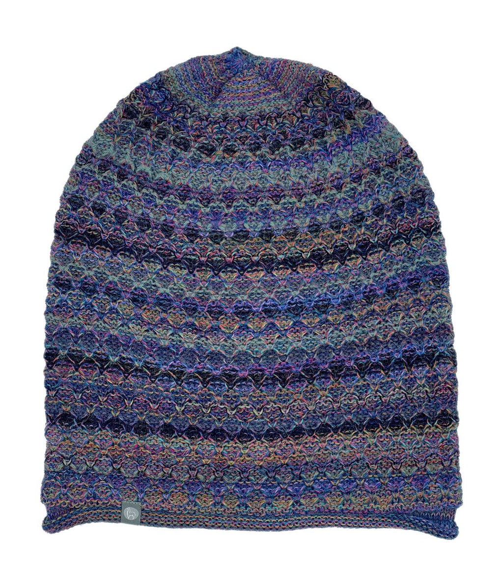 Plum alpaca beanie in Nightshade with navy blue, Shupaca