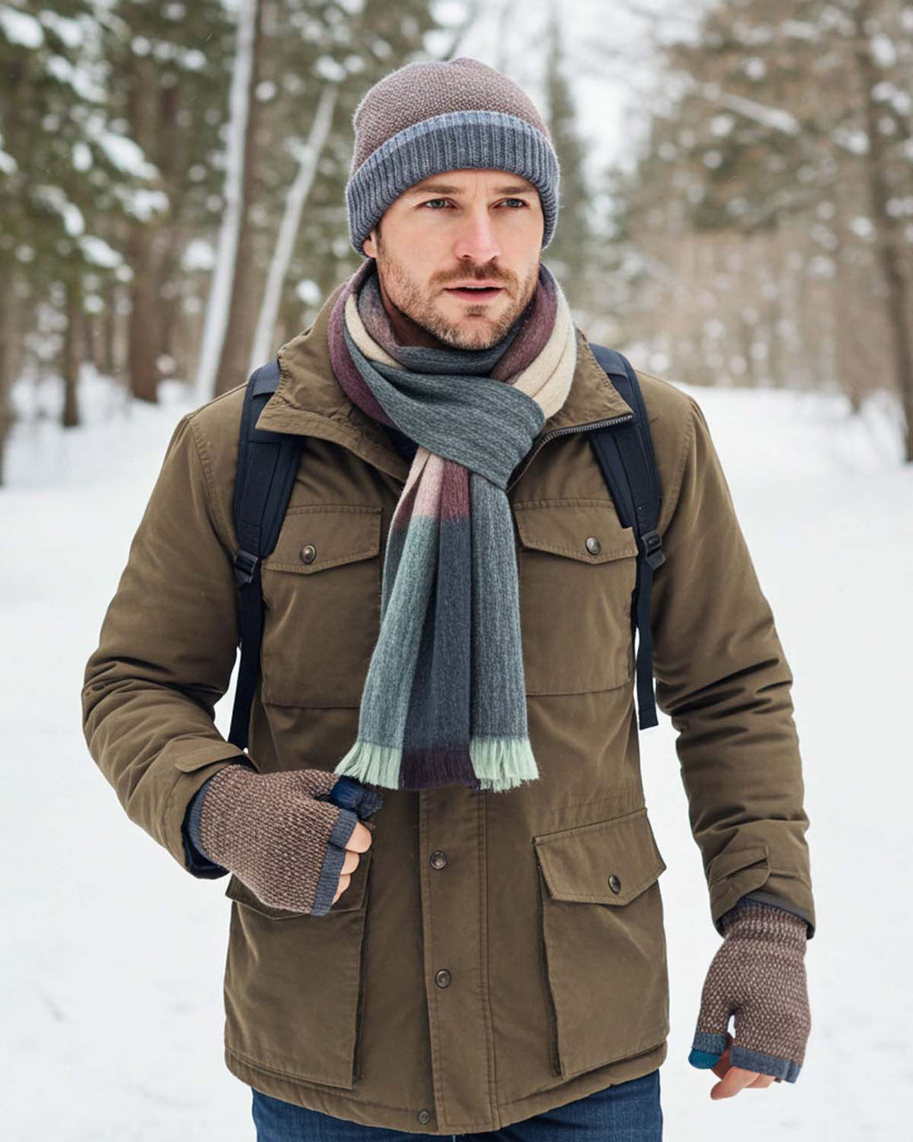 Rust alpaca beanie in Terra with dusty blue, Shupaca