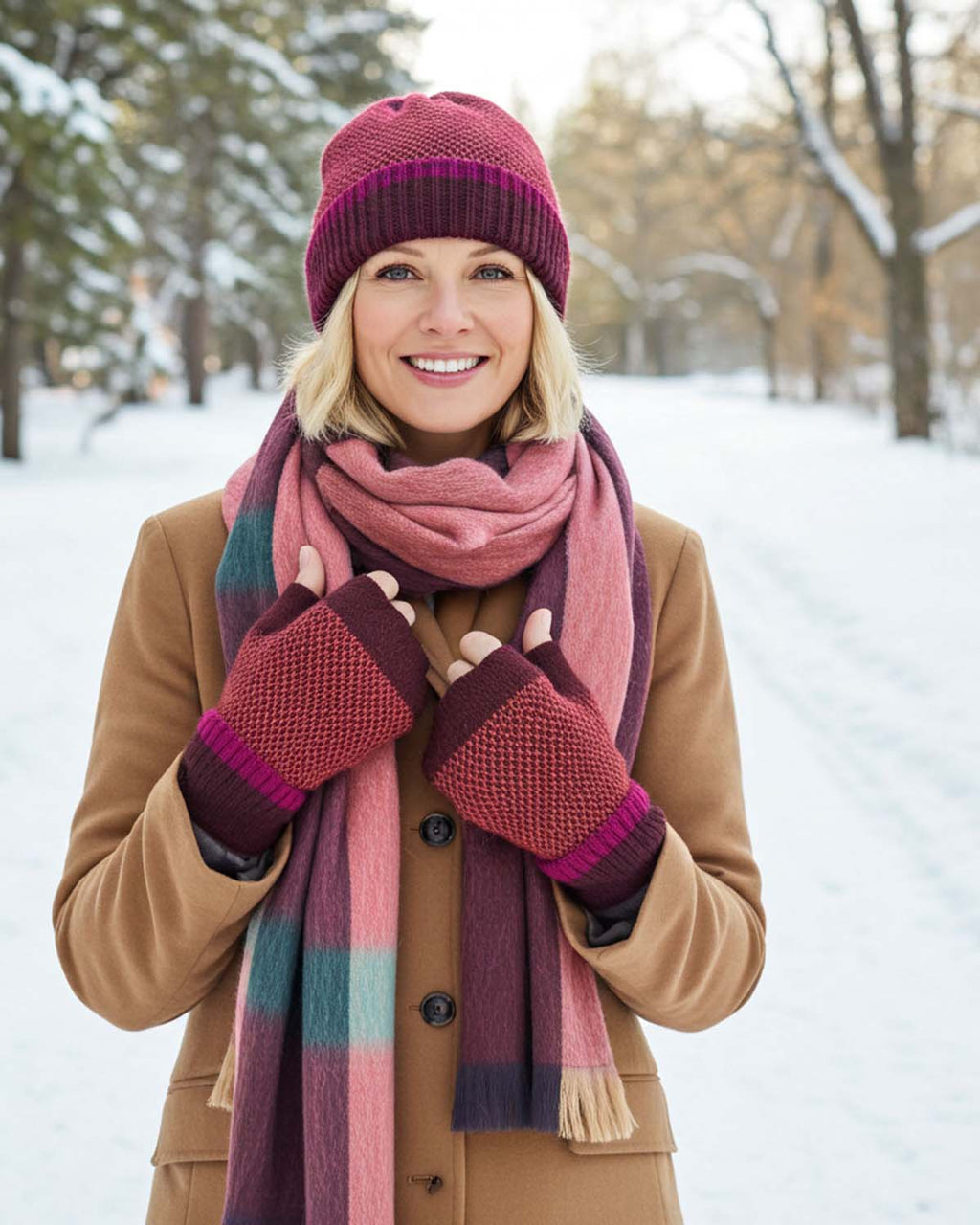 Russet alpaca gloves in Maple with burgundy honeycomb, Shupaca