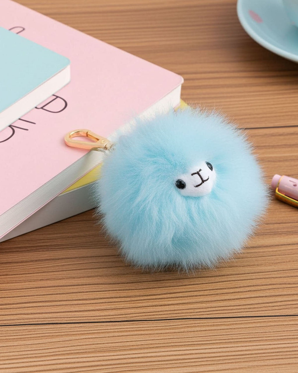 Mini alpaca keychain, 6-inch, in light blue and fuchsia colors, Shupaca
