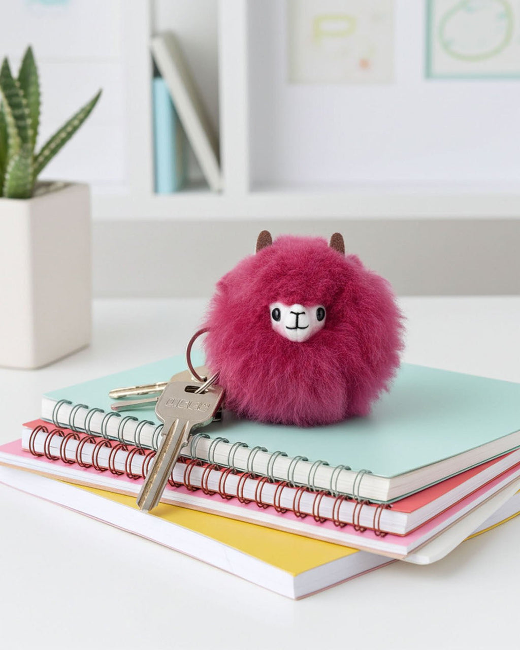Mini alpaca keychain, 6-inch, in light blue and fuchsia colors, Shupaca