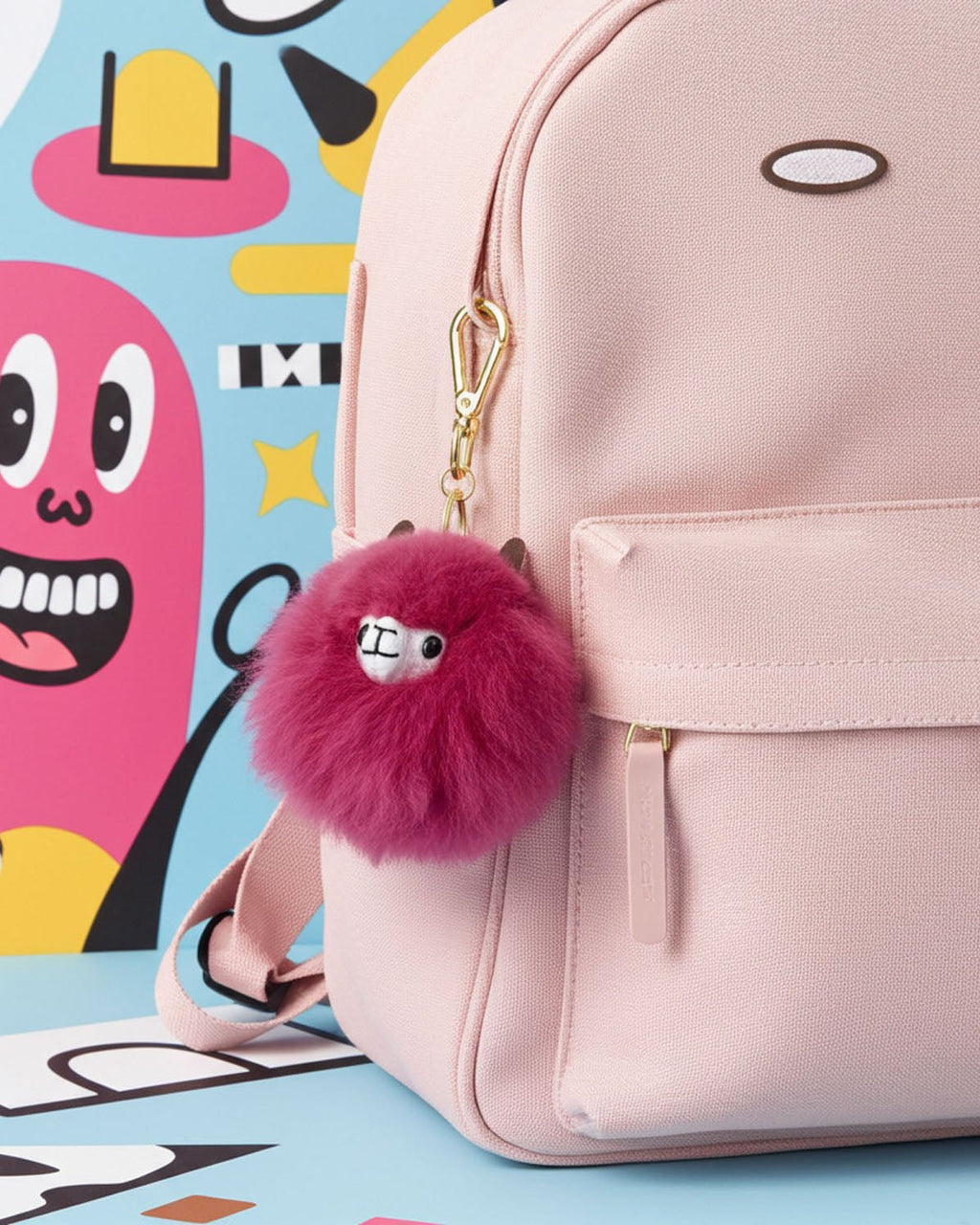 Mini alpaca keychain, 6-inch, in light blue and fuchsia colors, Shupaca