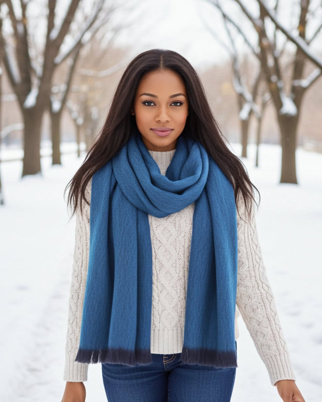 Blue Stone alpaca scarf with ocean blue and slate tones, Shupaca
