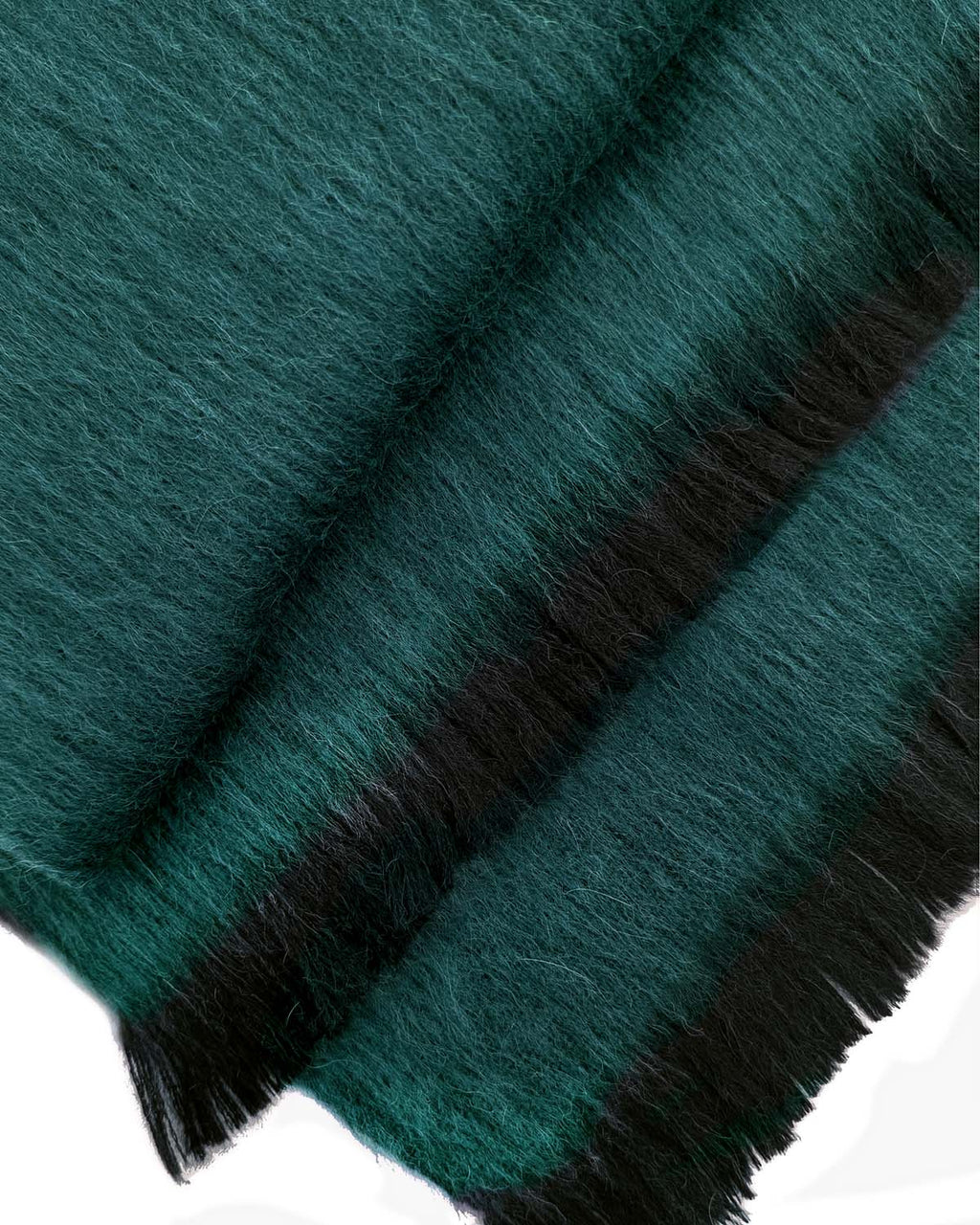 Emerald alpaca scarf with deep teal green and darker fringe, Shupaca