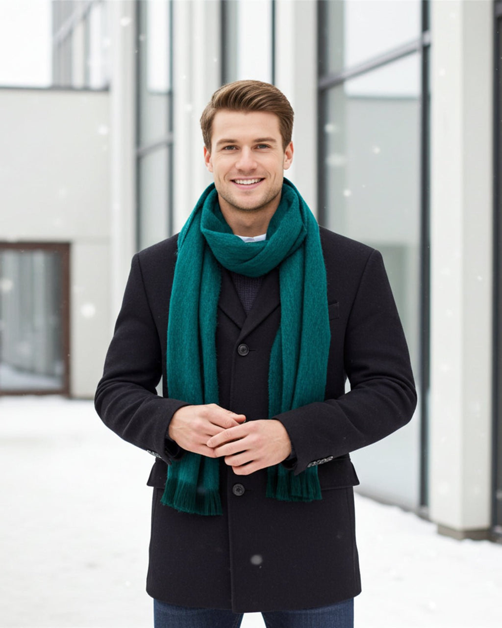 Emerald alpaca scarf with deep teal green and darker fringe, Shupaca