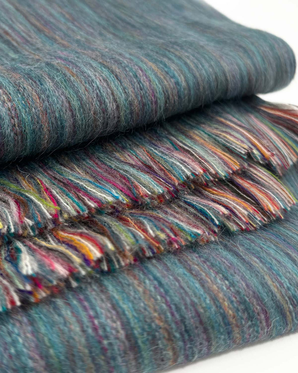 Indigo alpaca scarf with layered blue and denim stripes, Shupaca