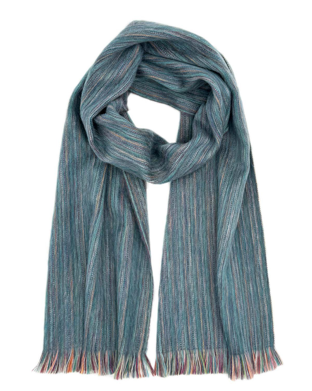 Indigo alpaca scarf with layered blue and denim stripes, Shupaca