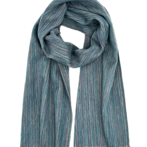 Indigo alpaca scarf with layered blue and denim stripes, Shupaca