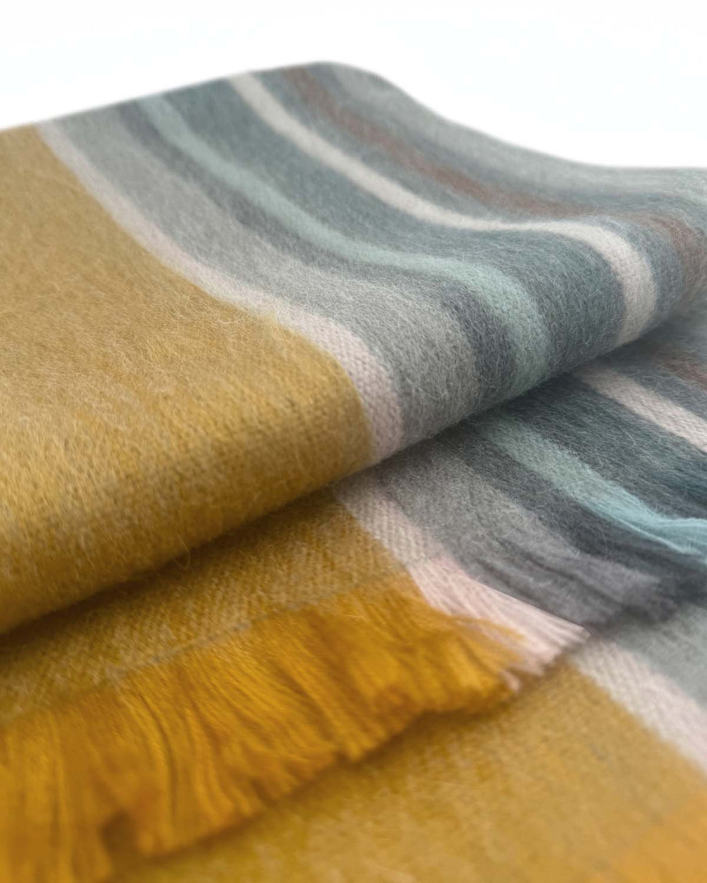 Mustard alpaca scarf in Mostaza with cool grey accent, Shupaca