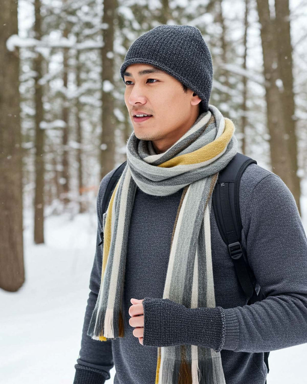 Mustard alpaca scarf in Mostaza with cool grey accent, Shupaca