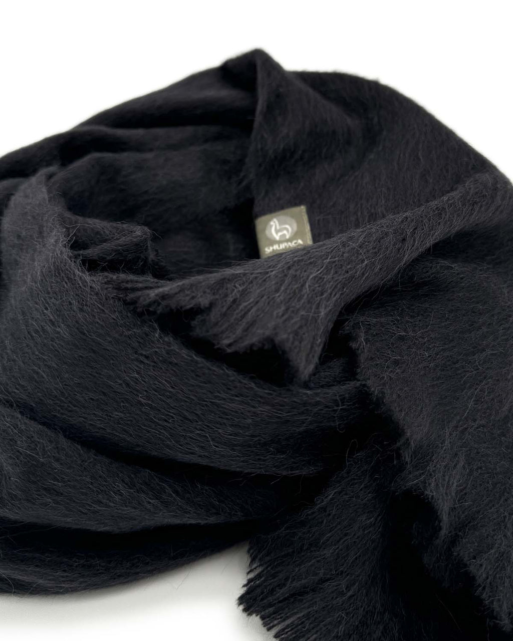Charcoal alpaca scarf in Nightsky with inky black tones, Shupaca