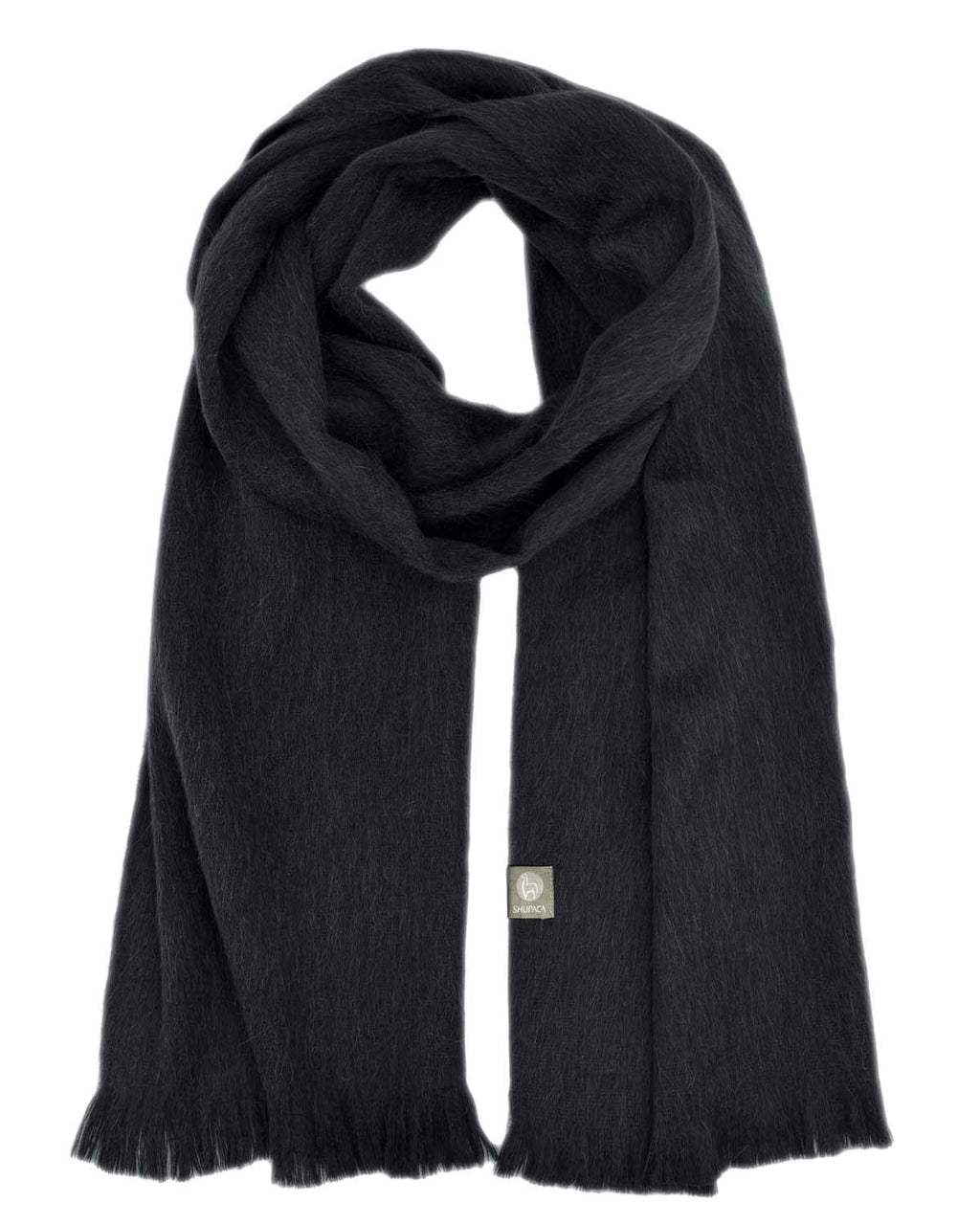 Charcoal alpaca scarf in Nightsky with inky black tones, Shupaca