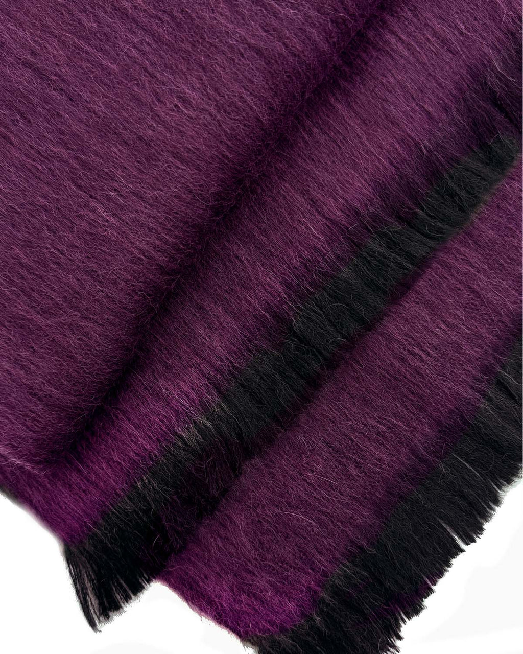 Plum alpaca scarf in Ruby with charcoal fringe, Shupaca