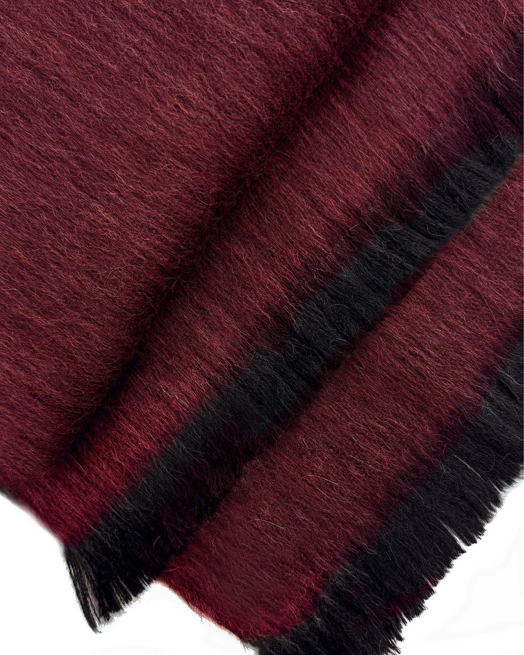 Sapphire Red alpaca scarf with ruby red and black edging, Shupaca