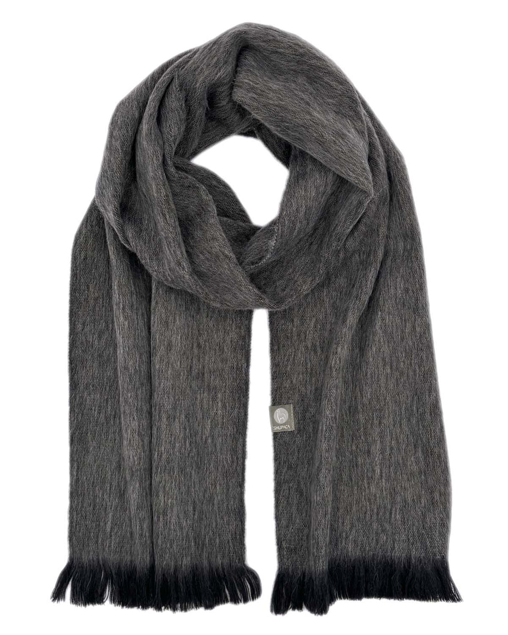 Brown alpaca scarf in Tobacco with charcoal undertones, Shupaca