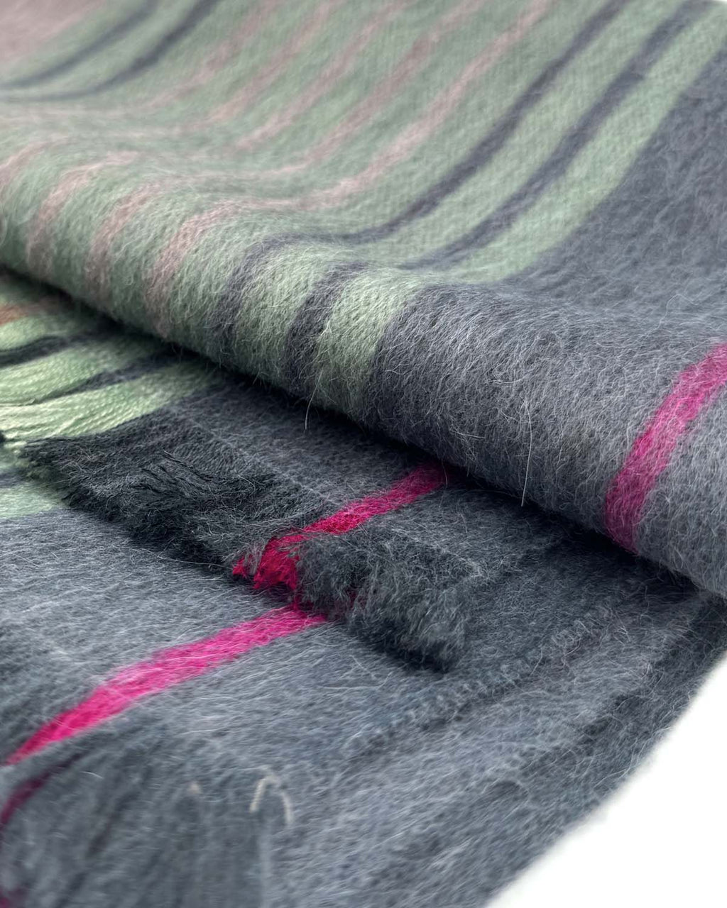 Green alpaca scarf in Wild Wasabi with seafoam and berry pink, Shupaca