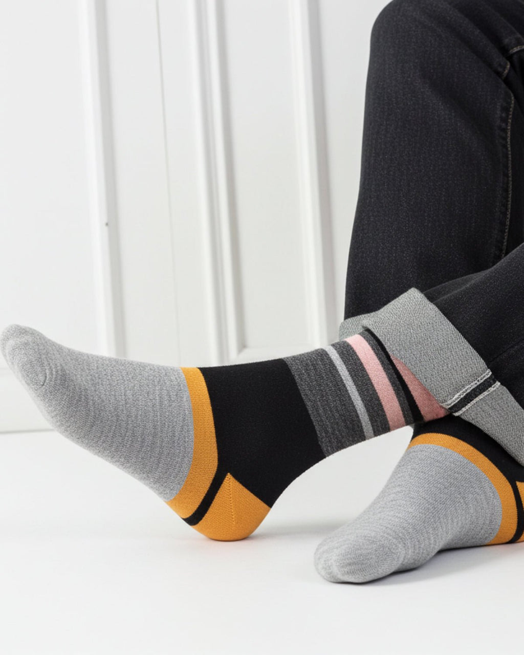 Gold alpaca socks in Espresso with blush pink and jet black stripes, Shupaca