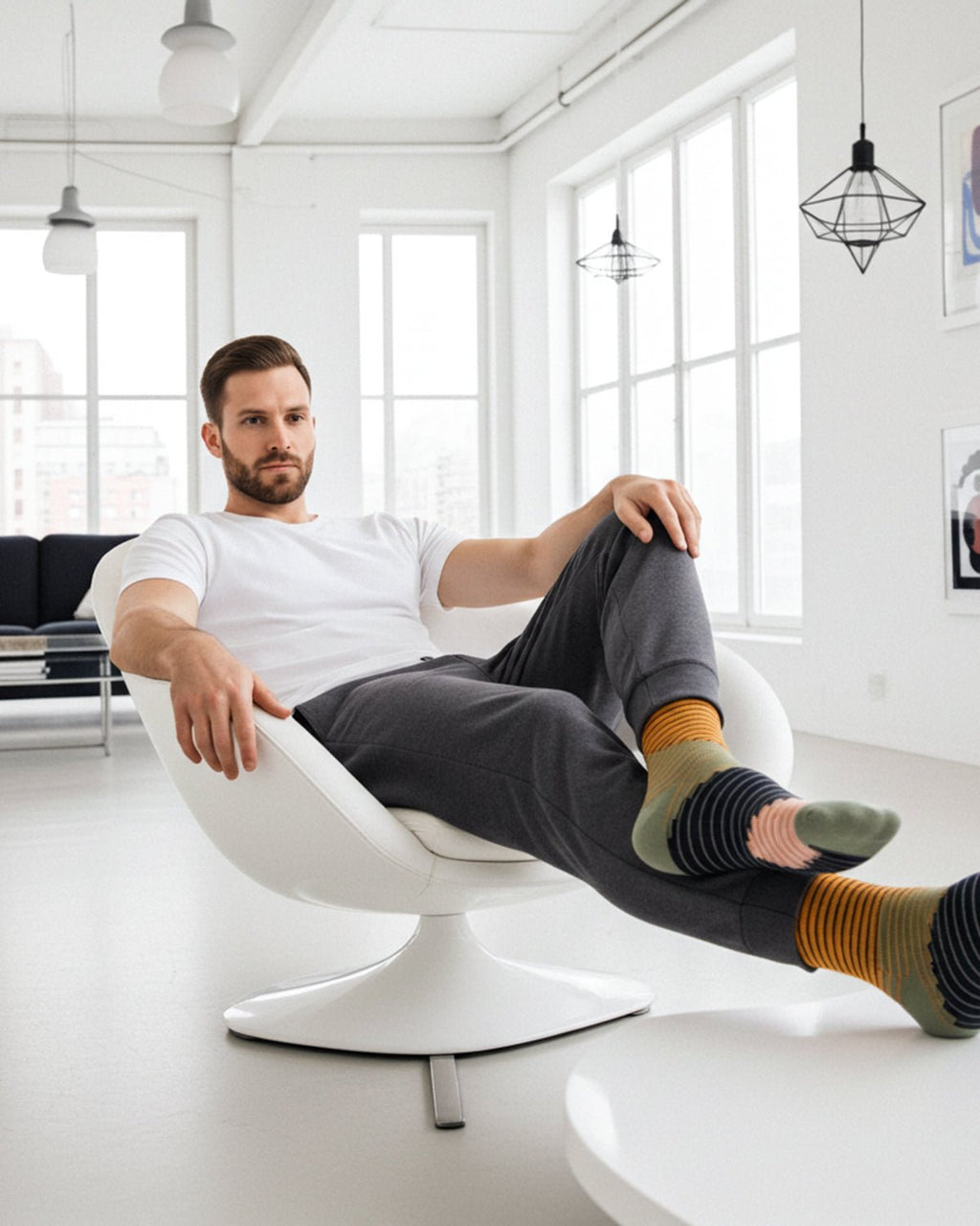 Stone alpaca socks in Cemento with charcoal and peach pattern, Shupaca