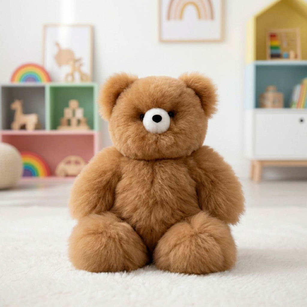 Alpaca stuffed bear, 15-inch medium, warm natural tones, Shupaca