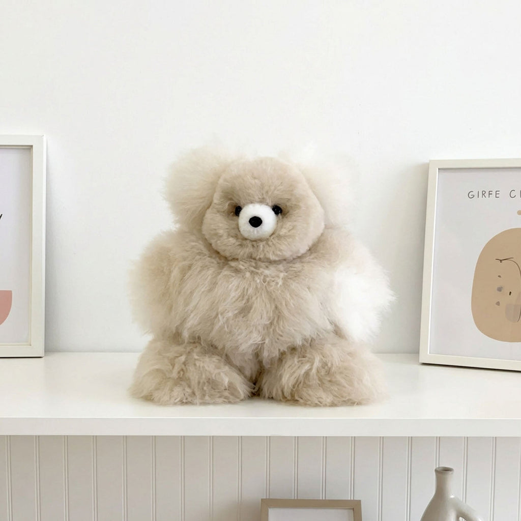 Alpaca stuffed bear, 10-inch small, warm natural tones, Shupaca