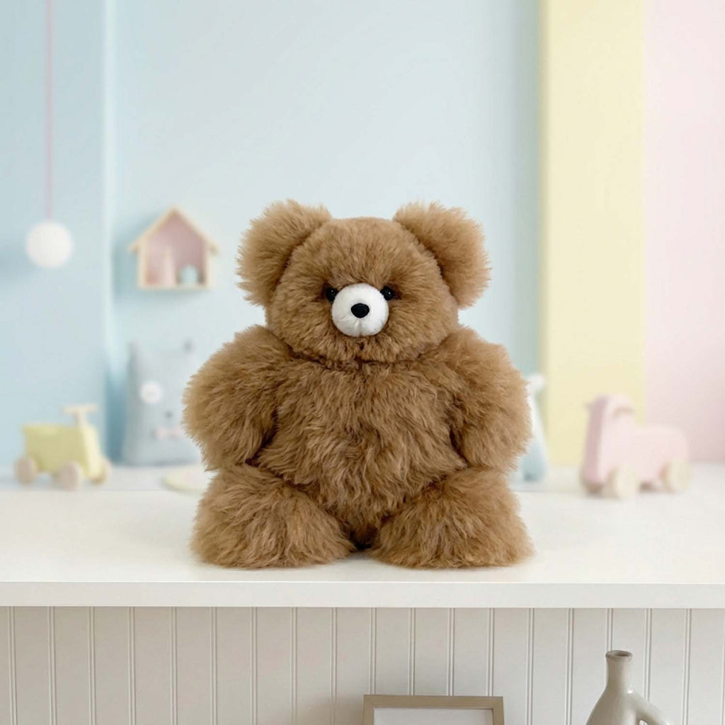 Alpaca stuffed bear, 10-inch small, warm natural tones, Shupaca