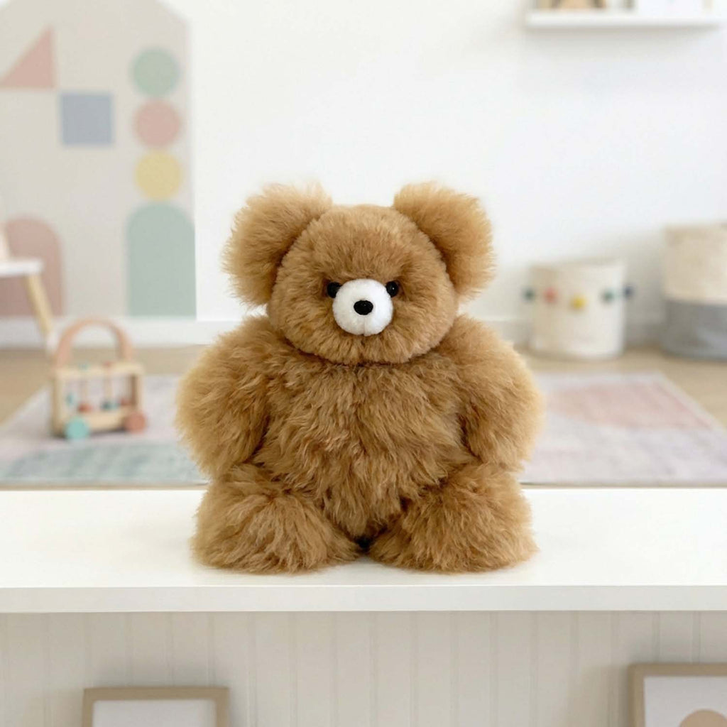 Alpaca stuffed bear, 10-inch small, warm natural tones, Shupaca