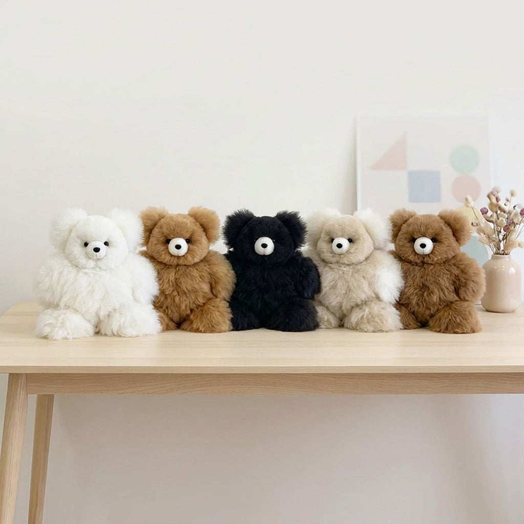 Alpaca stuffed bear, 10-inch small, warm natural tones, Shupaca