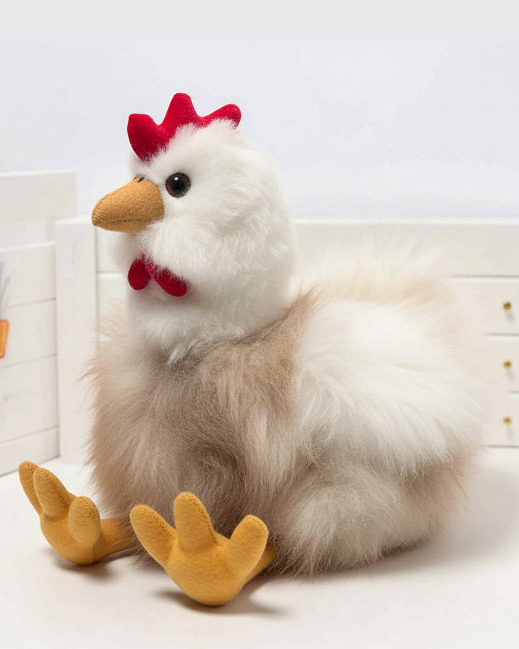 Alpaca stuffed hen, 16-inch, creamy white with sandy beige, Shupaca