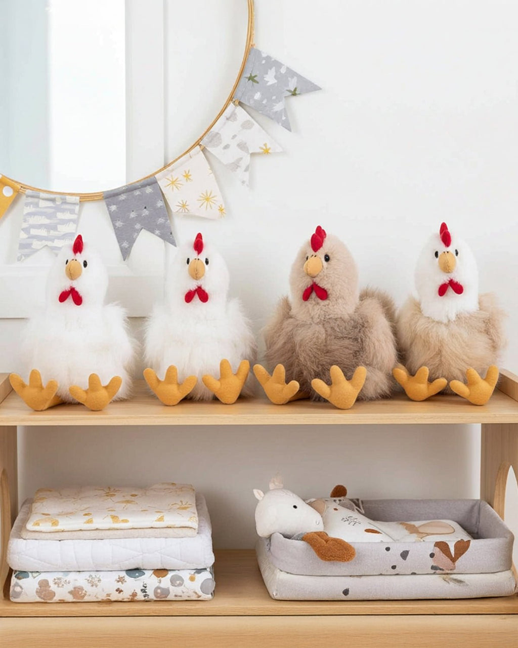 Alpaca stuffed hen, 16-inch, creamy white with sandy beige, Shupaca