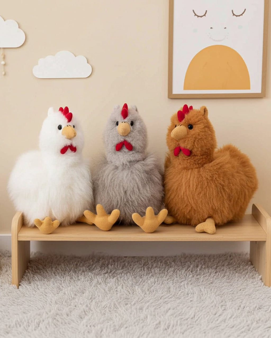 Alpaca stuffed hen, 16-inch, creamy white with sandy beige, Shupaca