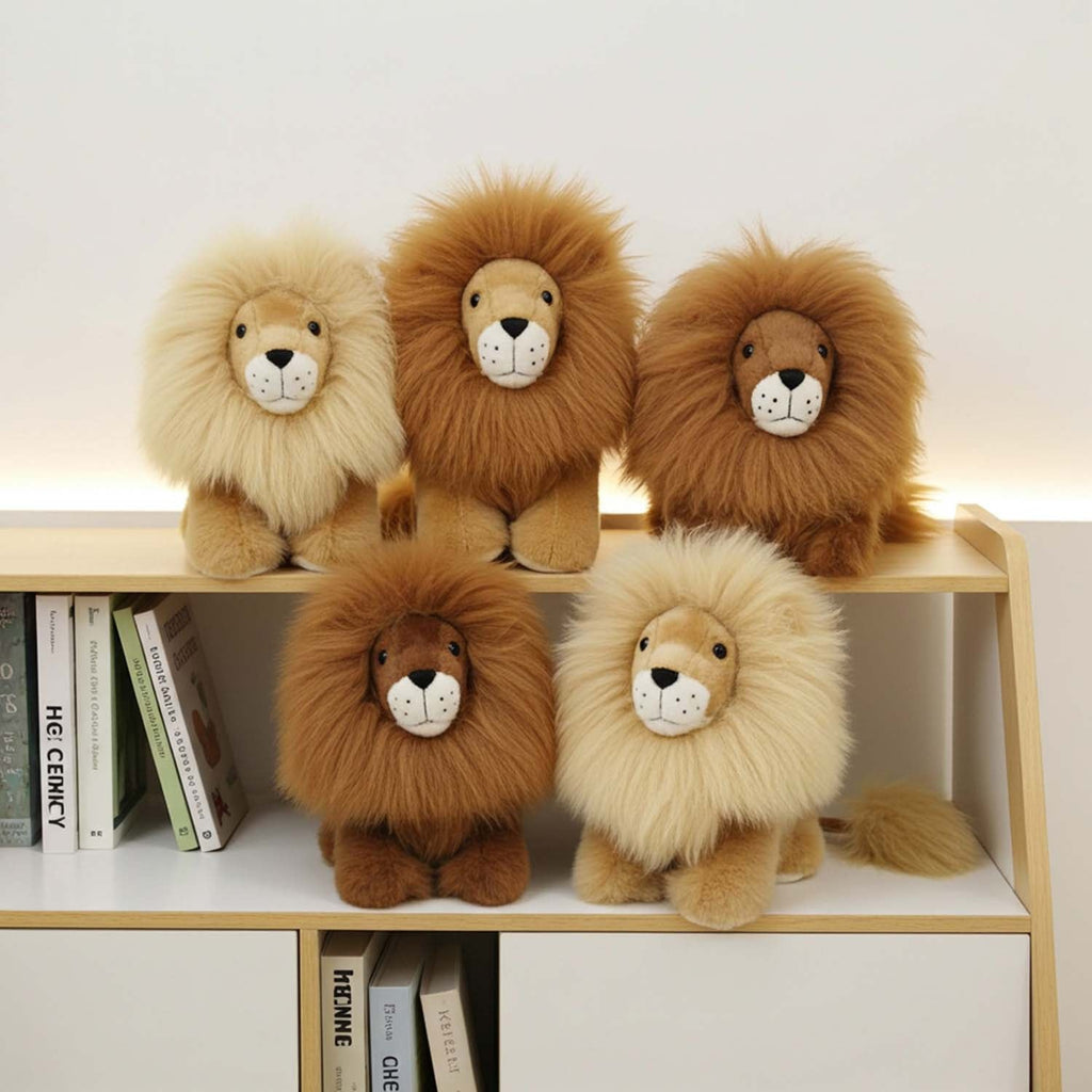 Alpaca stuffed lion, 9-inch small, warm caramel with fluffy mane, Shupaca