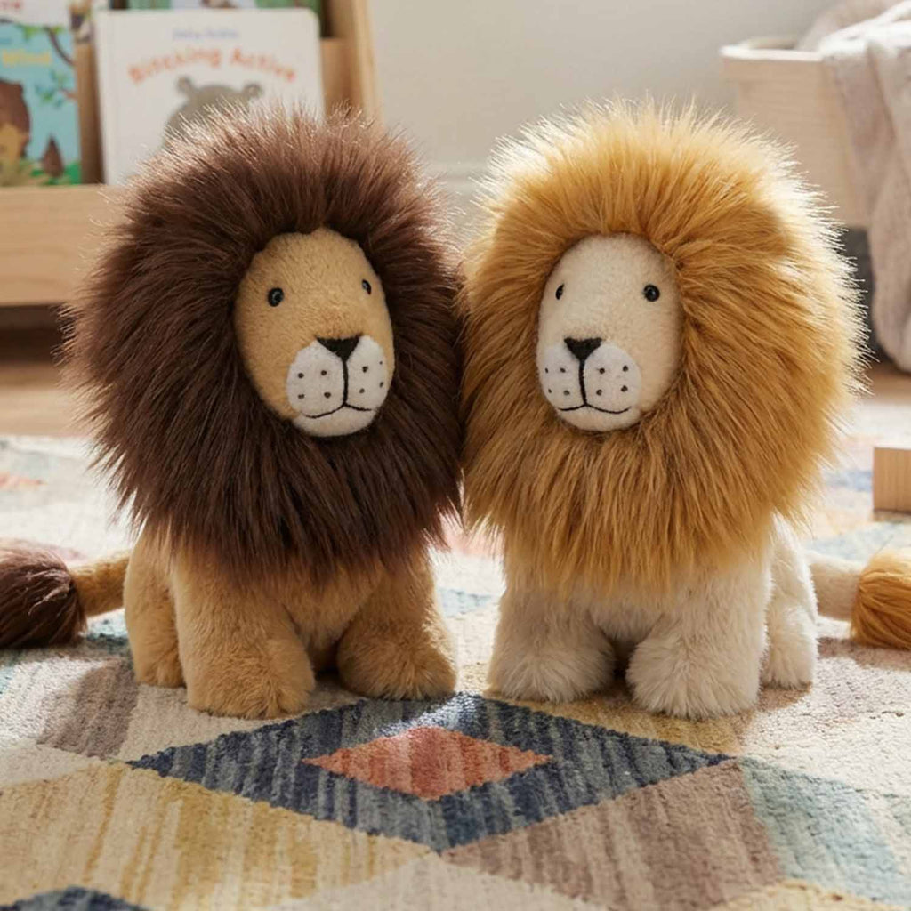 Alpaca stuffed lion, 9-inch small, warm caramel with fluffy mane, Shupaca