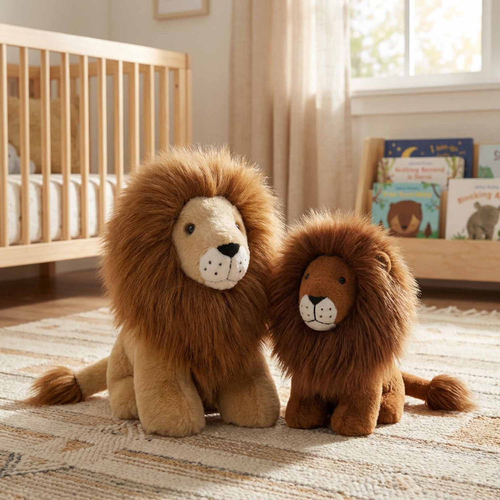 Alpaca stuffed lion, 9-inch small, warm caramel with fluffy mane, Shupaca